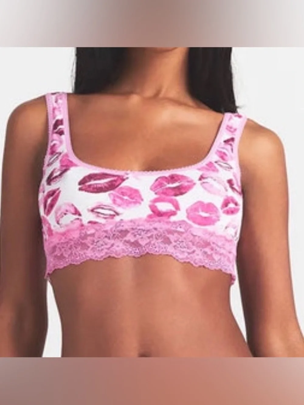 SKIMS Lightweight Cotton Lace Bralette Boyshort Set | Pink Allover Lipstick | XL